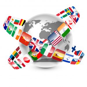 Sprachen - Übersetzungsdienstleister - Weltkugel mit Flaggen